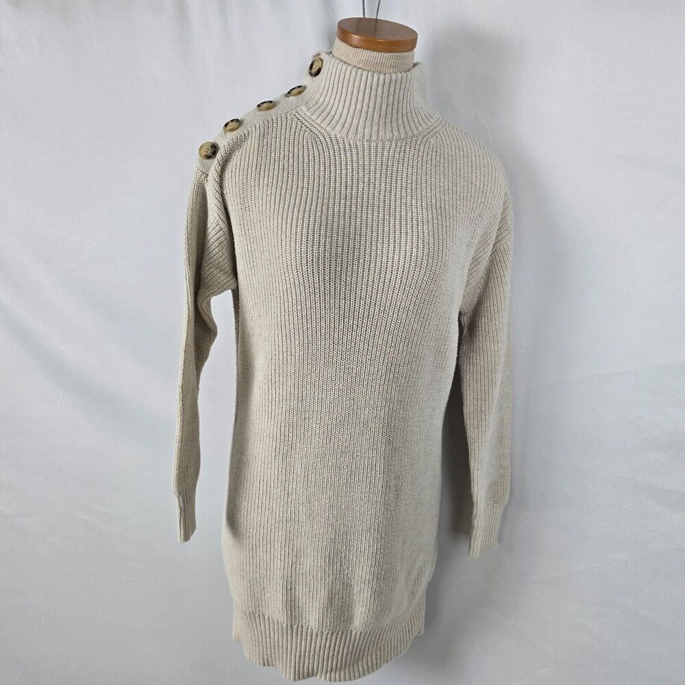 American Eagle Sweater Women's Small Beige Long Sleeve Mock Neck Button Accents